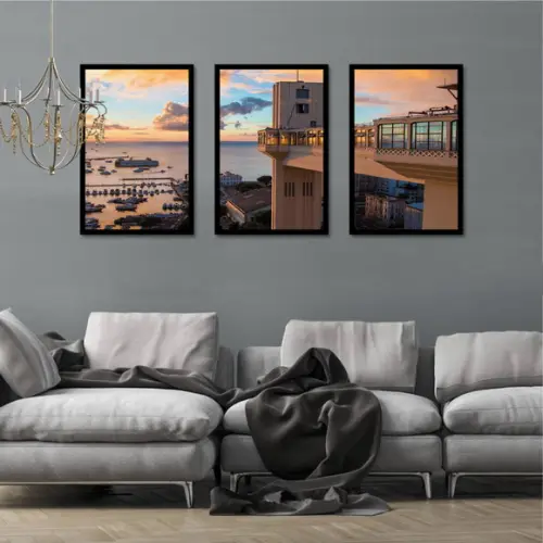 Kit 3 Quadros Decorativos Cidade Salvador Bahia Com Moldura
