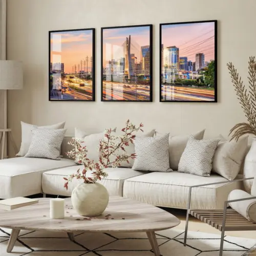Kit 3 Quadros Decorativos Cidade São Paulo Moldura e Vidro