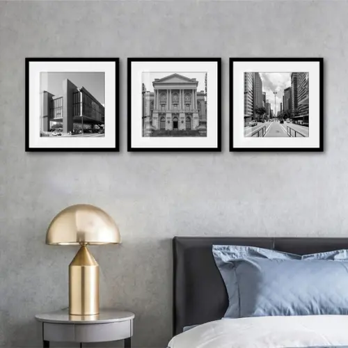 Kit 3 Quadros Decorativos Cidade São Paulo Moldura e Vidro
