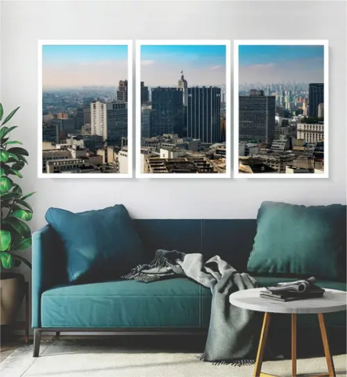 Kit 3 Quadros Decorativos Cidade São Paulo Paisagem Moldura