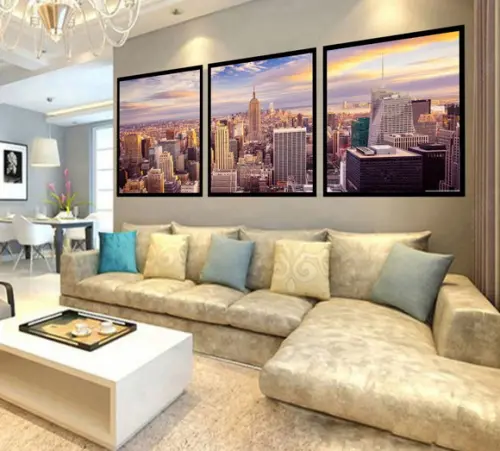 Kit 3 Quadros Decorativos Cidades Nova York Conjunto Moldura