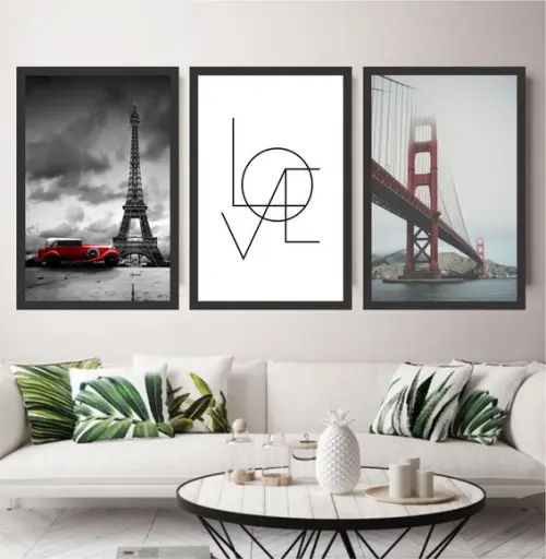 Kit 3 Quadros Decorativos Cidades Paisagem Moderno Moldura