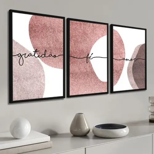 Kit 3 Quadros Decorativos Com Frases Abstratos Sala Molduras