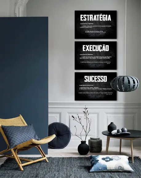 Kit 3 Quadros Decorativos Com Frases Home Office Com Moldura