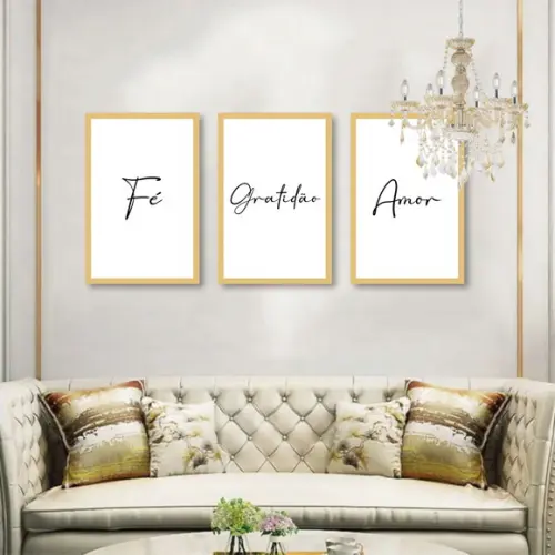 Kit 3 Quadros Decorativos Com Frases Para Sala Com Molduras