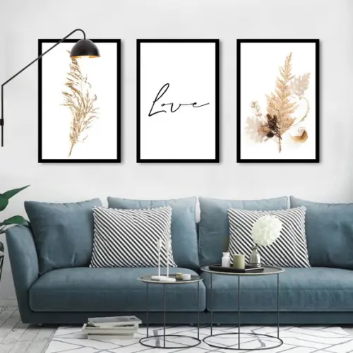 Kit 3 Quadros Decorativos Com Frases Quarto Casal Molduras
