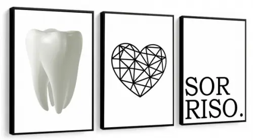 Kit 3 Quadros Decorativos Consultório Dentista Com Moldura
