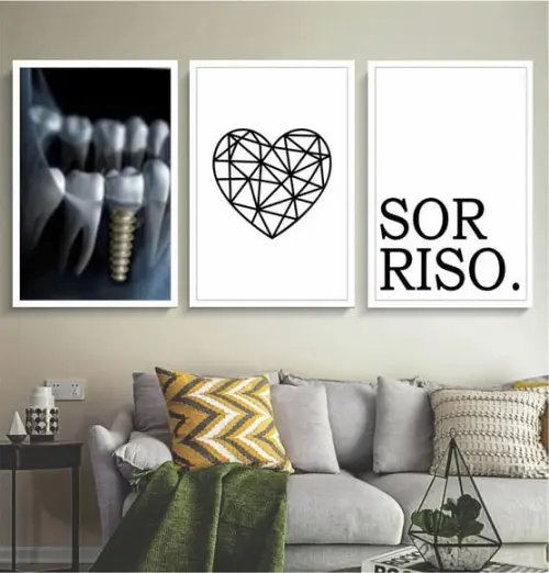 Kit 3 Quadros Decorativos Consultório Dentista Odontologia