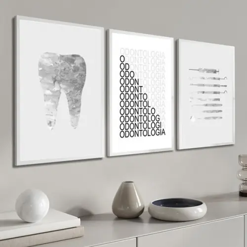 Kit 3 Quadros Decorativos Consultório Dentista Odontologia