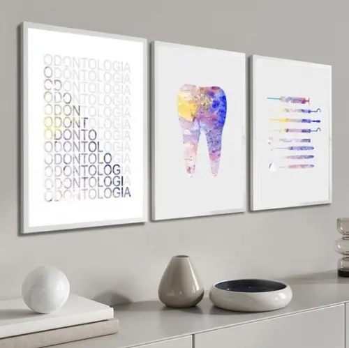 Kit 3 Quadros Decorativos Consultório Odontologia Dentista