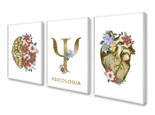 Kit 3 Quadros Decorativos Consultório Psicologia Com Moldura