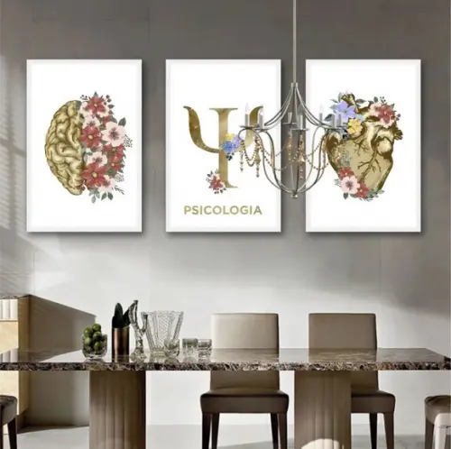 Kit 3 Quadros Decorativos Consultório Psicologia Com Moldura