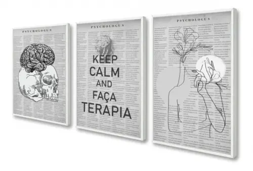 Kit 3 Quadros Decorativos Consultório Psicologia Com Moldura