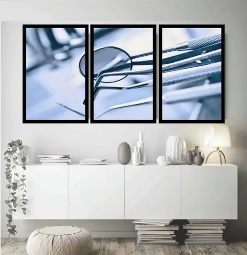 Kit 3 Quadros Decorativos Consultório Recepção Com Moldura