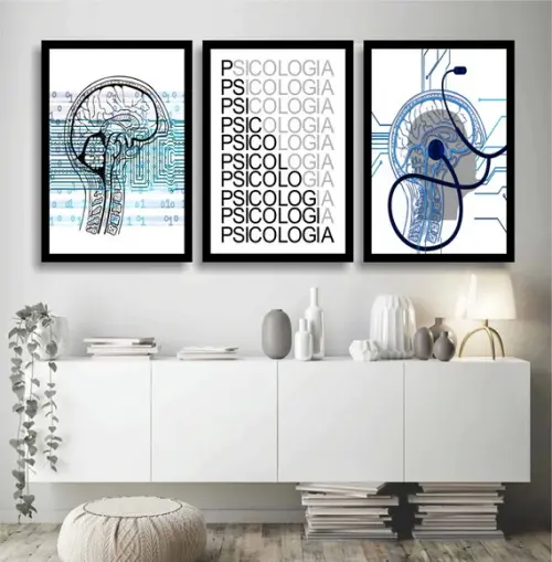 Kit 3 Quadros Decorativos Consultórios Psicólogos Psiquiatra
