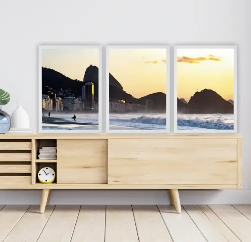 Kit 3 Quadros Decorativos Corcovado Rio De Janeiro Moldura