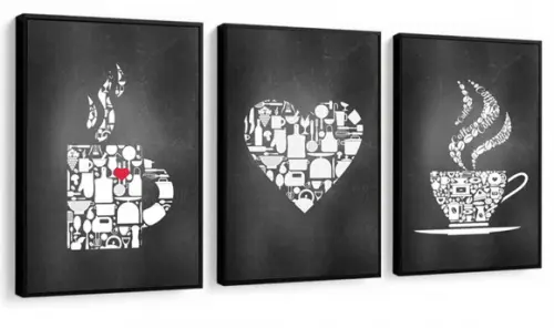 Kit 3 Quadros Decorativos Cozinha Cantinho Do Café Moldura