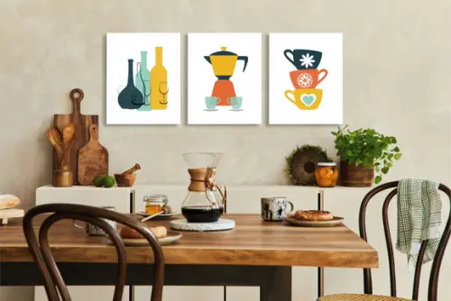Kit 3 Quadros Decorativos Cozinha Sala Com Moldura e Vidro