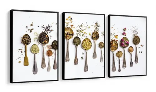 Kit 3 Quadros Decorativos Cozinha Tempero Para Sala Moldura