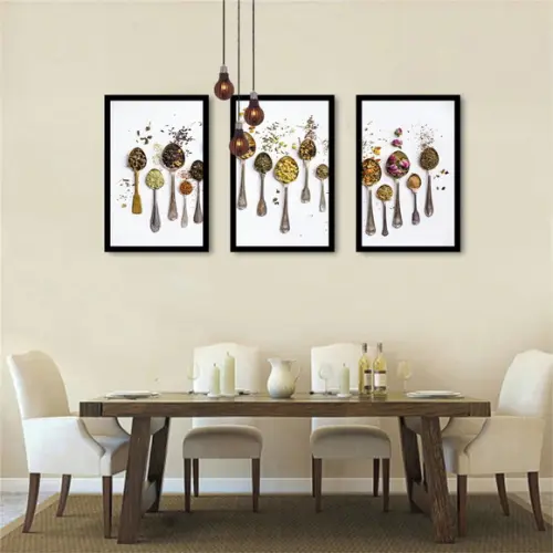 Kit 3 Quadros Decorativos Cozinha Tempero Para Sala Moldura