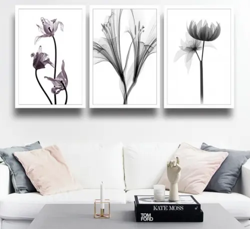 Kit 3 Quadros Decorativos De Flores Para Sala Quarto Moldura