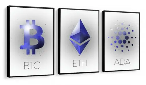 Kit 3 Quadros Decorativos Criptomoeda Escritório Com Moldura