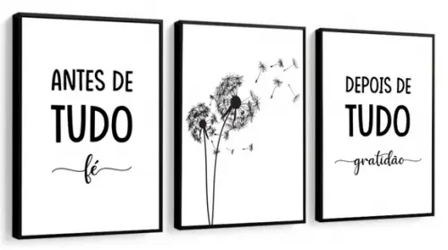 Kit 3 Quadros Decorativos Dente De Leão Frases Com Moldura