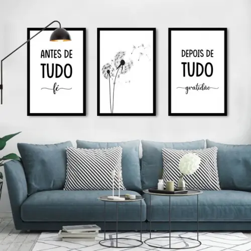 Kit 3 Quadros Decorativos Dente De Leão Frases Com Moldura