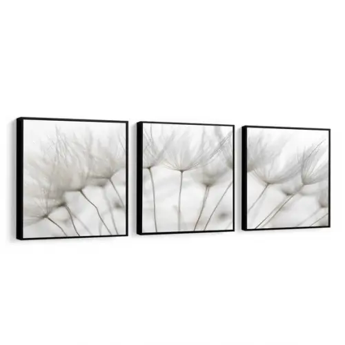 Kit 3 Quadros Decorativos Dente De Leão Moderno Com Moldura