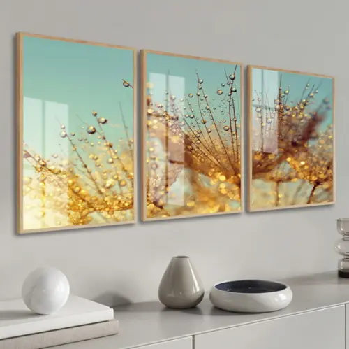 Kit 3 Quadros Decorativos Dente de Leão Luxo Moldura e Vidro