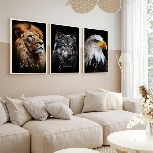Kit 3 Quadros Decorativos Disciplina Execução Foco Animais