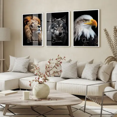Kit 3 Quadros Decorativos Disciplina Execução Foco com Vidro