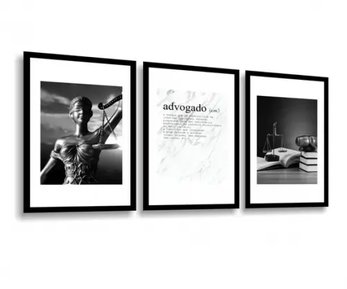 Kit 3 Quadros Decorativos Escritório Advogado Cursos Direito