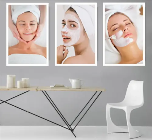 Kit 3 Quadros Decorativos Estética Facial Massagem Moldura