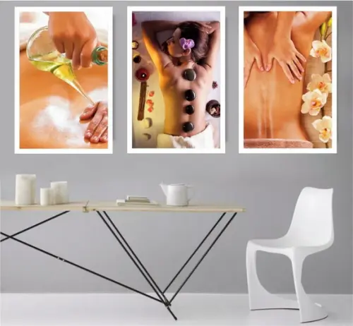 Kit 3 Quadros Decorativos Estética Massagem Corporal Moldura