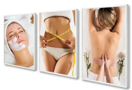 Kit 3 Quadros Decorativos Estética Massagem Nutrição Moldura