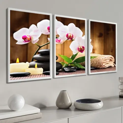 Kit 3 Quadros Decorativos Estética Salão Spá Flores Moldura