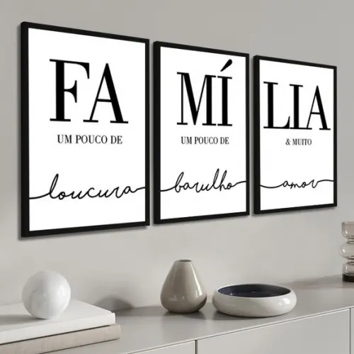 Kit 3 Quadros Decorativos Família Quarto Casal Sala Moldura