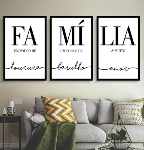 Kit 3 Quadros Decorativos Família Quarto Casal Sala Moldura