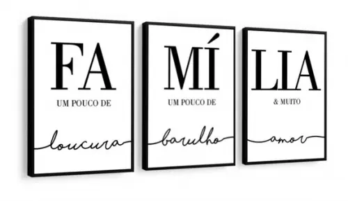 Kit 3 Quadros Decorativos Família Quarto Casal Sala Moldura