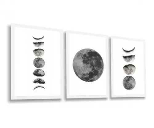 Kit 3 Quadros Decorativos Fases Da Lua Para Quarto Sala Hall