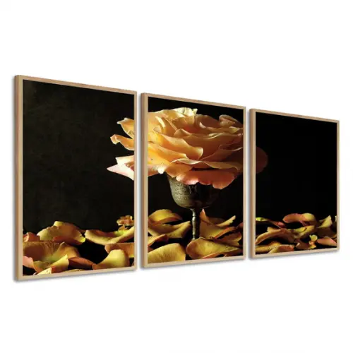 Kit 3 Quadros Decorativos Flor Amarela Para Sala Com Moldura