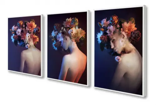 Kit 3 Quadros Decorativos Flor Mulheres Quarto Sala Moldura