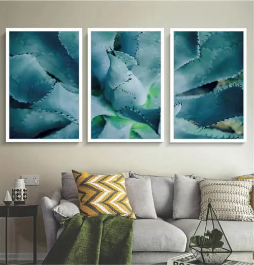 Kit 3 Quadros Decorativos Flor Suculenta Para Sala Moldura