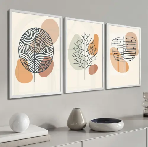 Kit 3 Quadros Decorativos Flores Abstrato Com Moldura Vidro