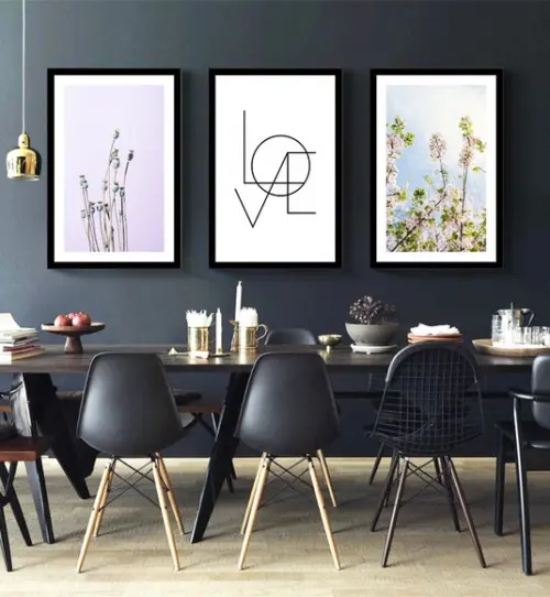 Kit 3 Quadros Decorativos Flores Botânico Frase Love Moldura