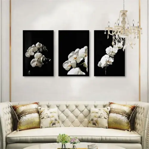 Kit 3 Quadros Decorativos Flores Brancas Para Sala Molduras
