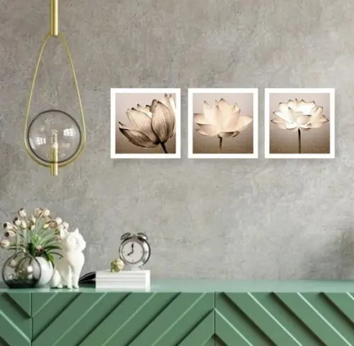 Kit 3 Quadros Decorativos Flores Minimalistas Sala Moldura