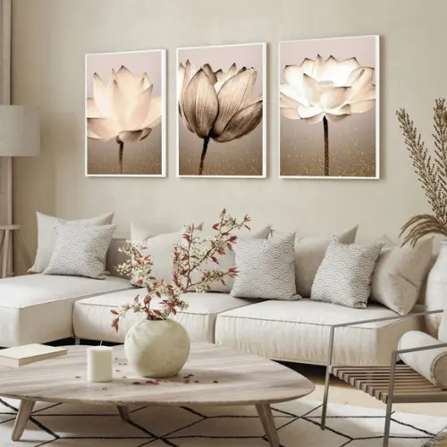 Kit 3 Quadros Decorativos Flores Modernas Para Sala Moldura