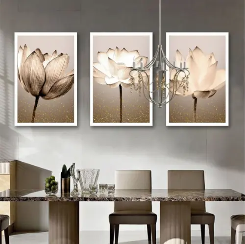 Kit 3 Quadros Decorativos Flores Modernas Para Sala Moldura